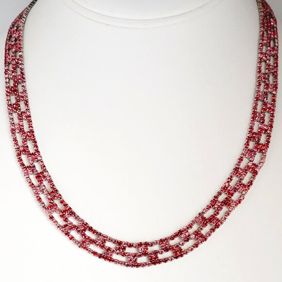Vera Wang Two tones of Pink Rhinestone Necklace 3/8" width Dainty 17" - Picture 1 of 11